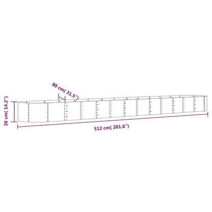 Canteiro elevado jardim 512x80x36cm aço galvanizado cinzento