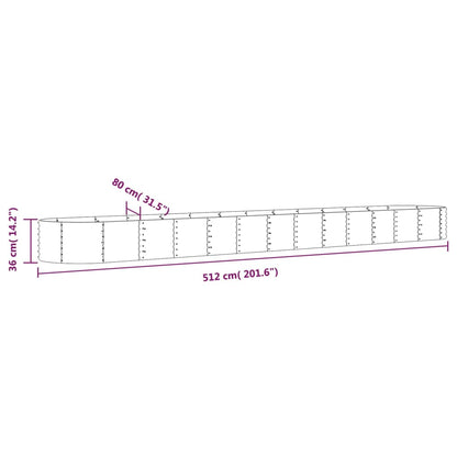 Canteiro elevado jardim 512x80x36cm aço galvanizado castanho