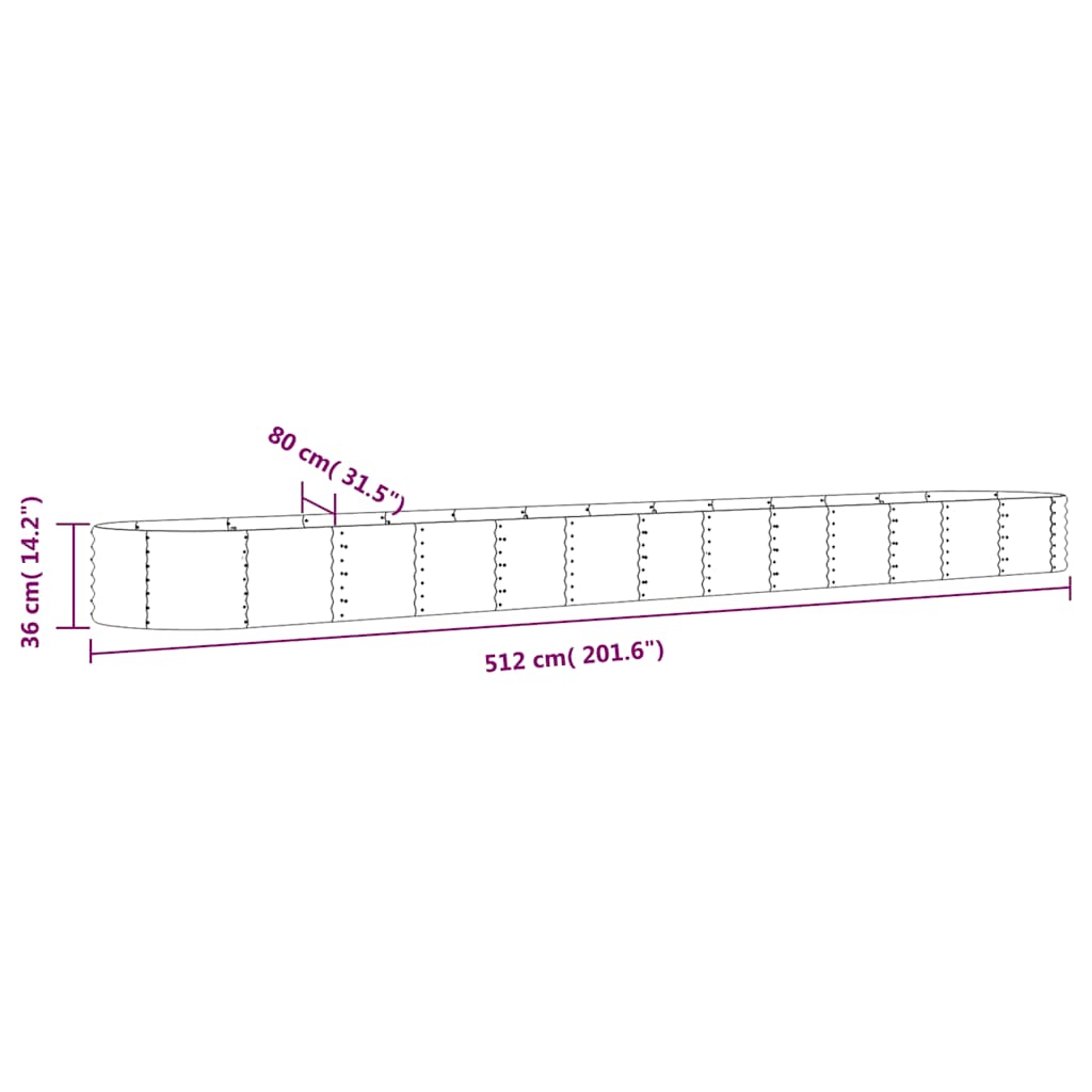 Canteiro elevado jardim 512x80x36 aço galvanizado antracite