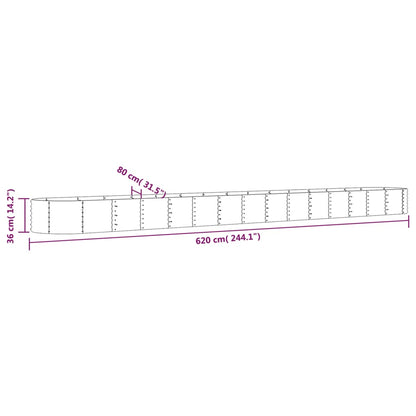 Canteiro elevado jardim 620x80x36cm aço galvanizado cinzento