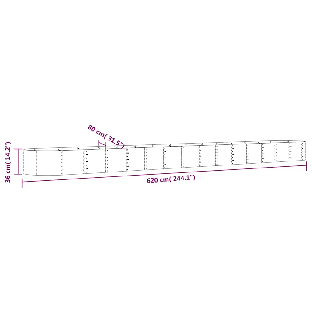 Canteiro elevado jardim 620x80x36 aço galvanizado antracite