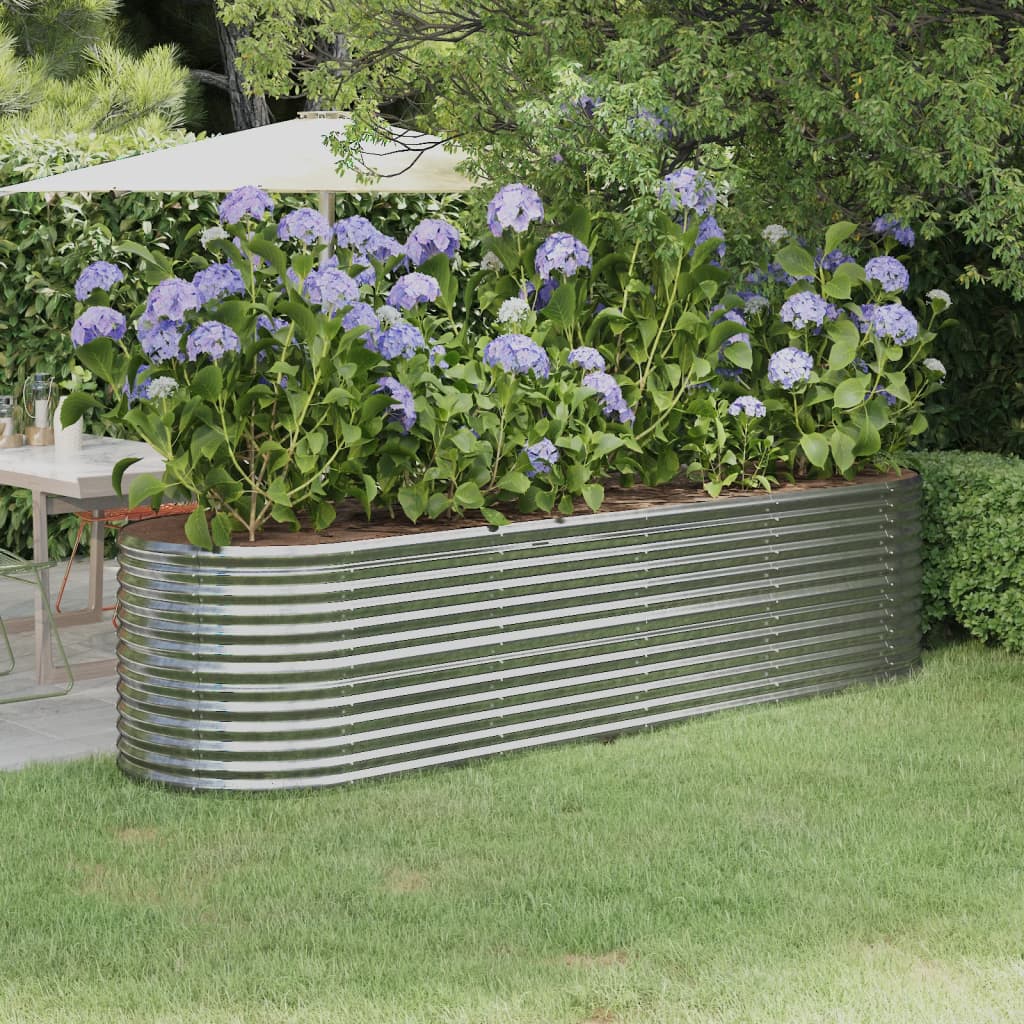 Canteiro elevado jardim 296x80x68cm aço galvanizado prateado