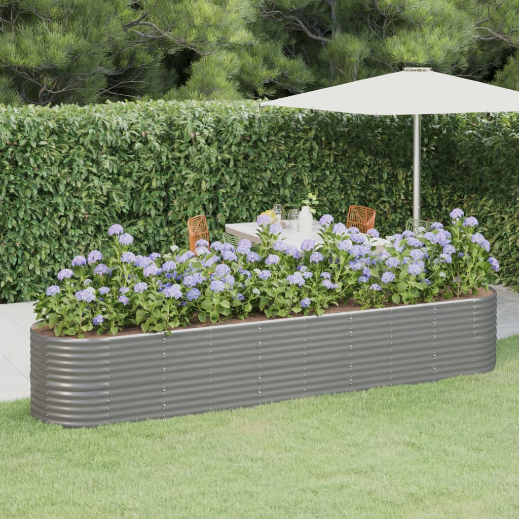 Canteiro elevado jardim 368x80x68cm aço galvanizado cinzento
