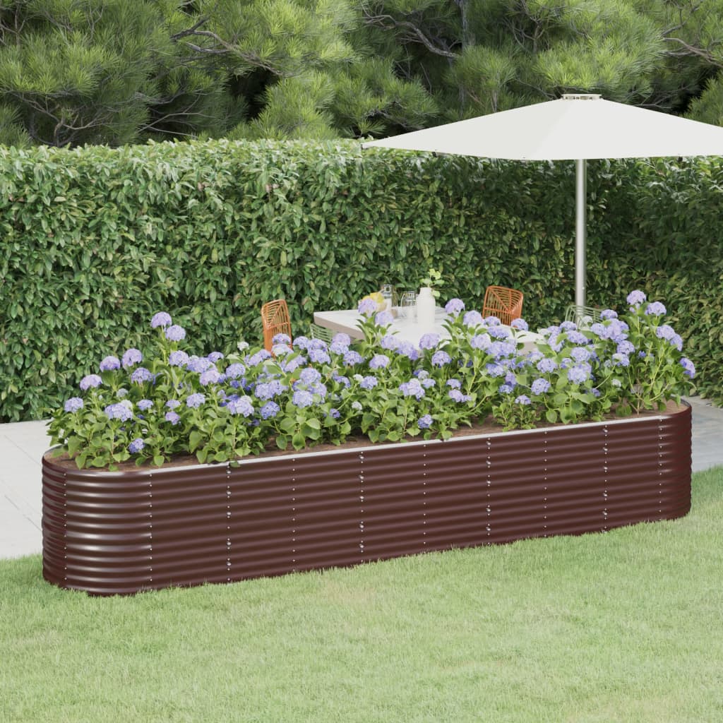 Canteiro elevado jardim 368x80x68cm aço galvanizado castanho
