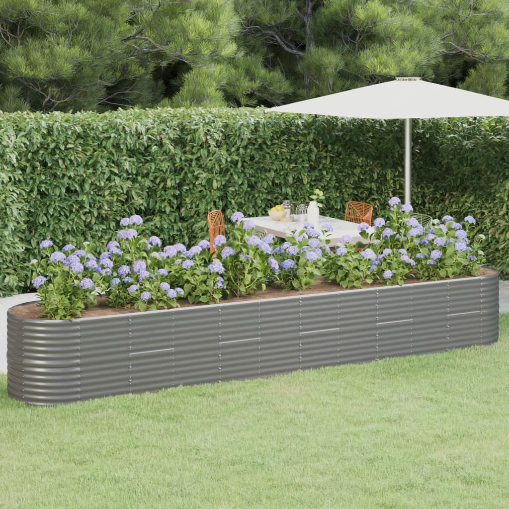 Canteiro elevado jardim 440x80x68cm aço galvanizado cinzento