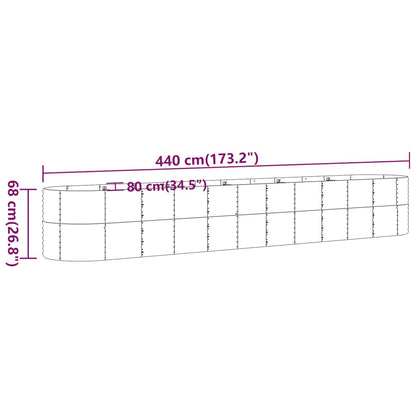 Canteiro elevado jardim 440x80x68cm aço galvanizado prateado