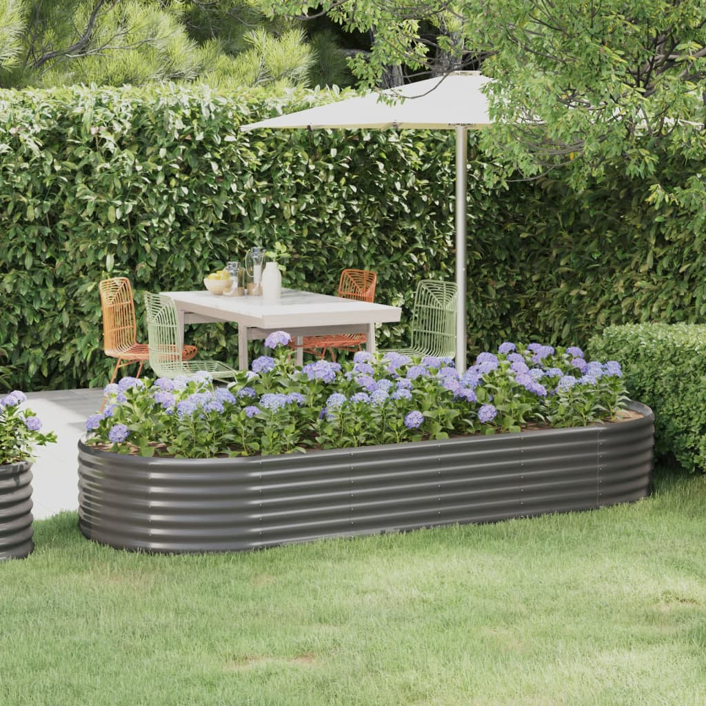 Canteiro elevado jardim 249x100x36 aço galvanizado cinzento