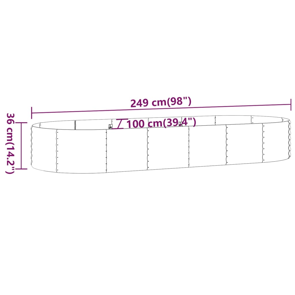 Canteiro elevado jardim 249x100x36 aço galvanizado castanho