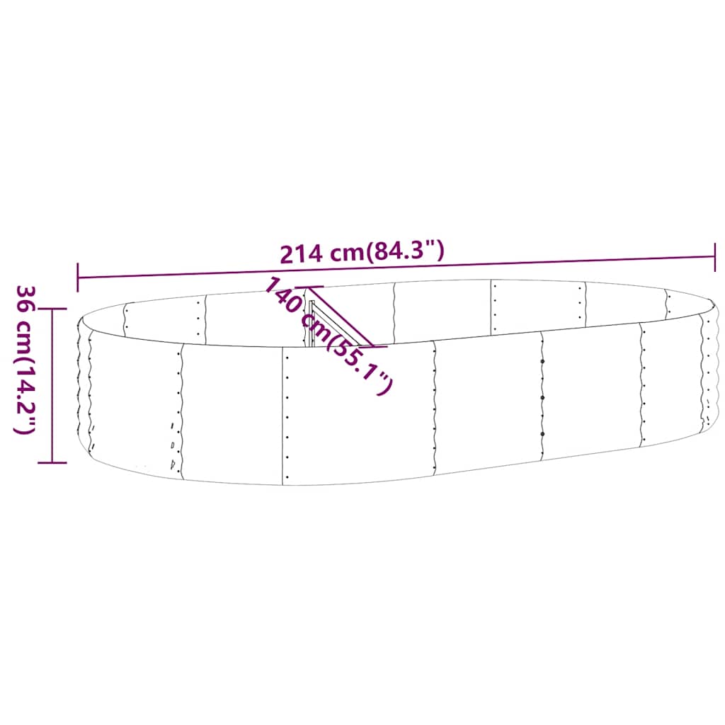 Canteiro elevado jardim 214x140x36 aço galvanizado antracite