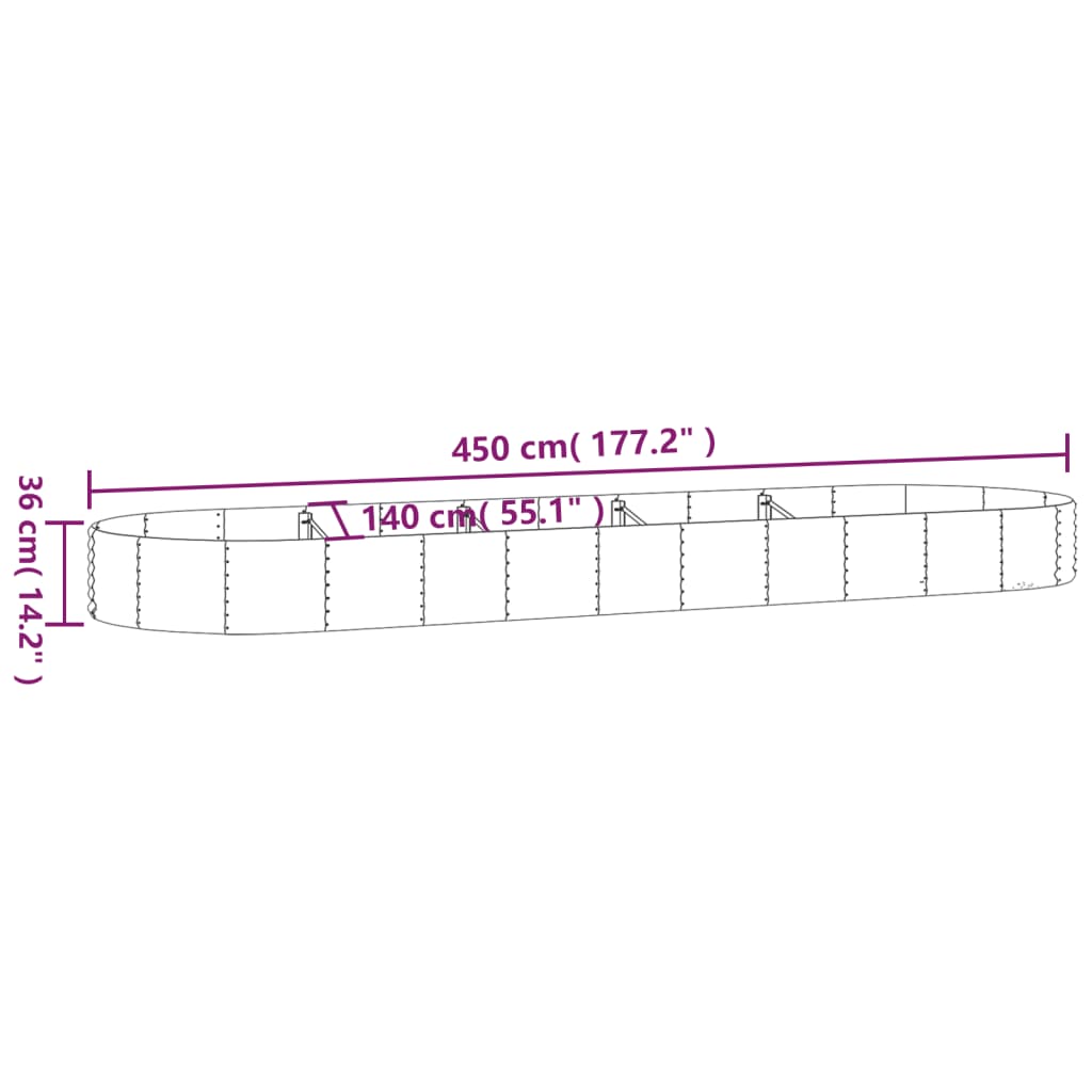 Canteiro elevado jardim 450x140x36 aço galvanizado prateado