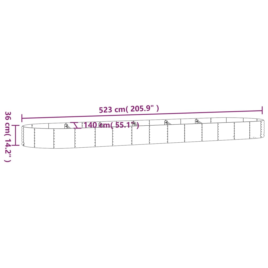 Canteiro elevado jardim 523x140x36 aço galvanizado prateado