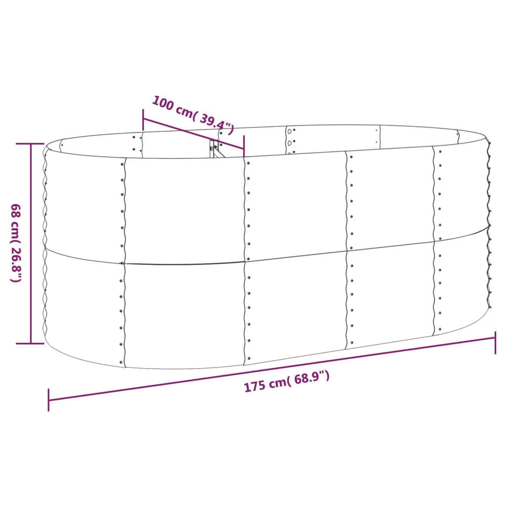 Canteiro elevado jardim 175x100x68 aço galvanizado cinzento