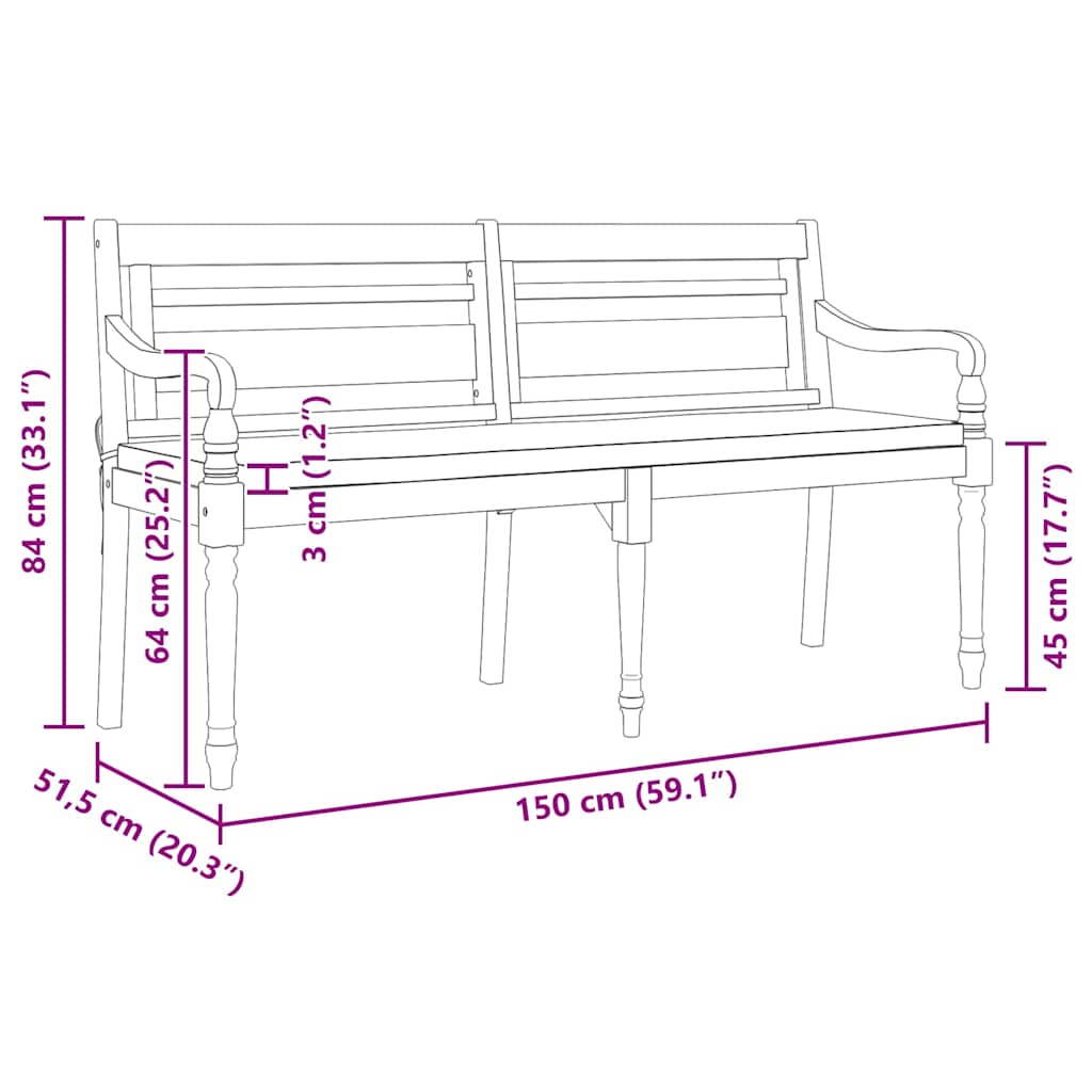 Banco Batavia c/ almofadão 150 cm madeira teca maciça