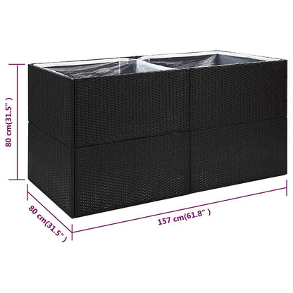 Vaso/floreira de jardim 157x80x80 cm vime PE preto