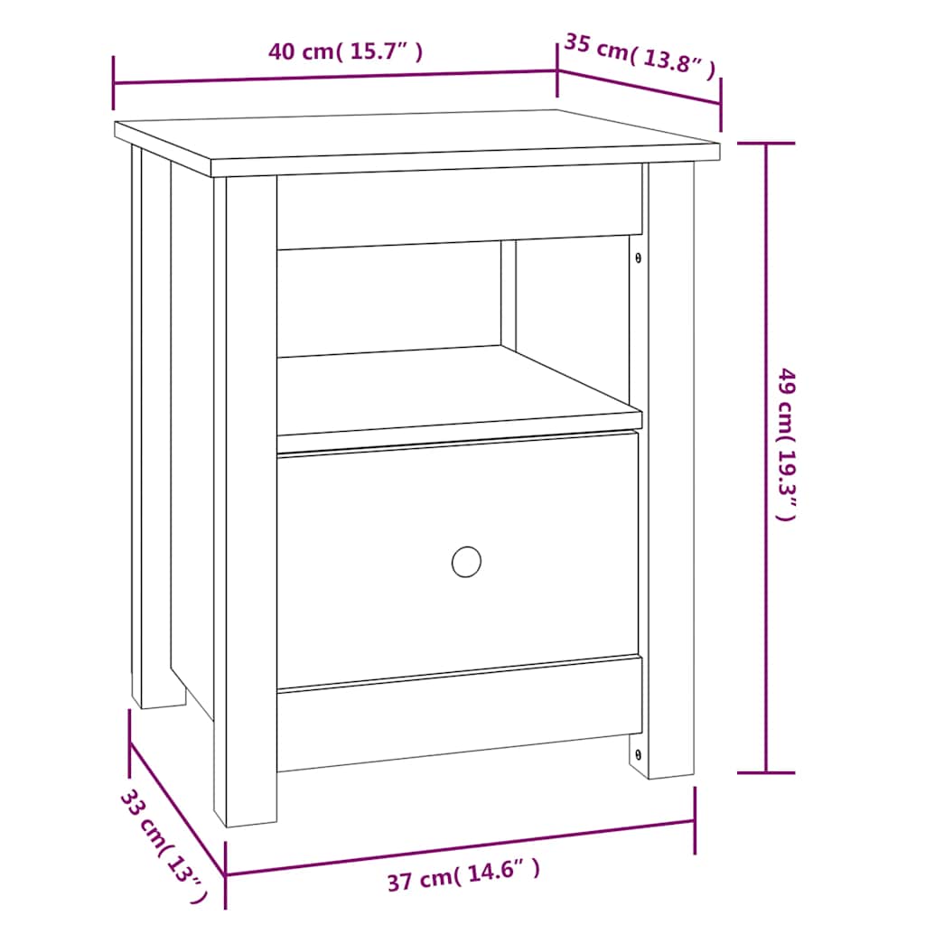 Mesa de cabeceira 40x35x49 cm madeira de pinho maciça branco