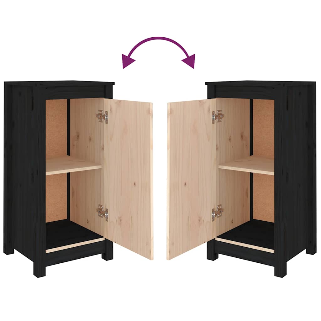 Aparadores 2 pcs 39x35x80 cm madeira de pinho maciça preto