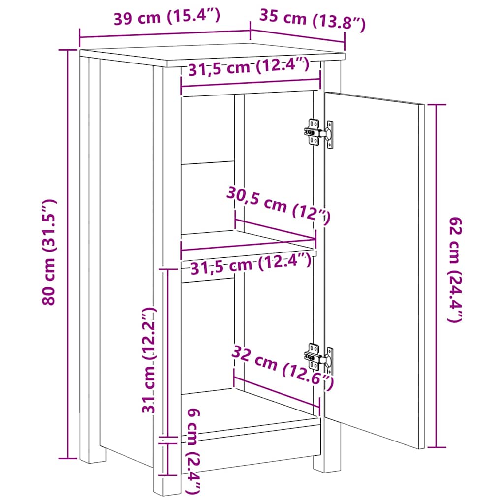 Aparadores 2 pcs 39x35x80 cm madeira de pinho maciça preto