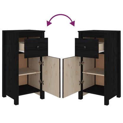 Aparadores 2 pcs 40x35x80 cm madeira de pinho maciça preto