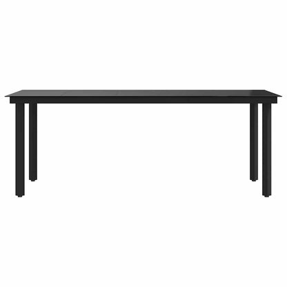 Mesa de jantar para jardim 200x100x74 cm aço e vidro preto