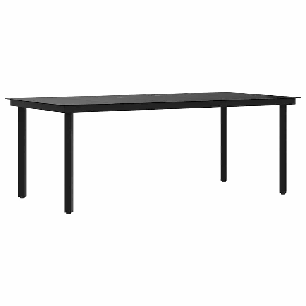 Mesa de jantar para jardim 200x100x74 cm aço e vidro preto