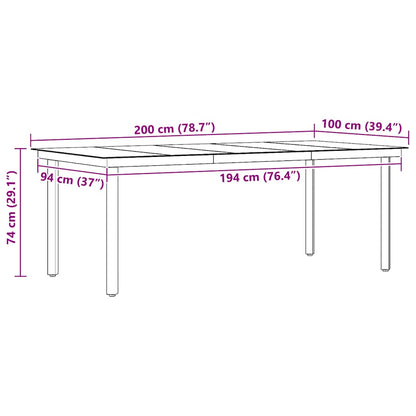 Mesa de jantar para jardim 200x100x74 cm aço e vidro preto