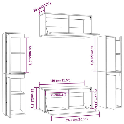 Móveis de TV madeira de pinho maciça branco, 6 pcs