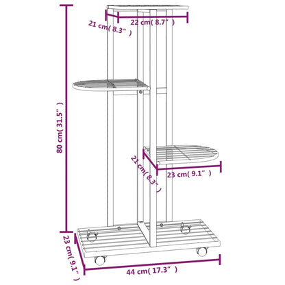 Suporte vasos c/ 4 prateleiras e rodas 44x23x80 cm ferro preto