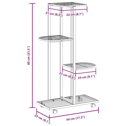 Suporte vasos c/ 4 prateleiras e rodas 44x23x80 cm ferro preto
