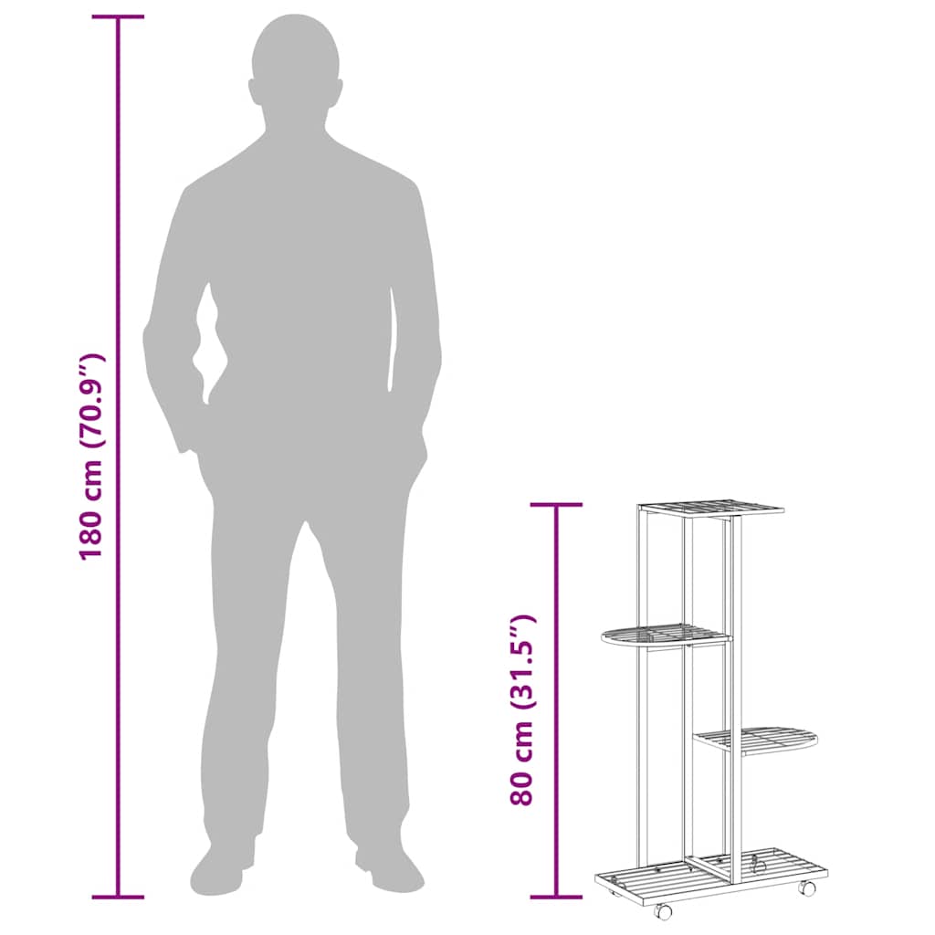 Suporte vasos c/ 4 prateleiras e rodas 44x23x80 cm ferro preto