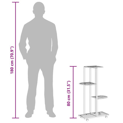 Suporte vasos c/ 4 prateleiras e rodas 44x23x80 cm ferro preto