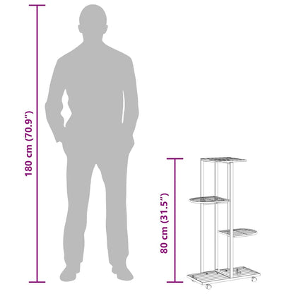 Suporte vasos c/ 4 prateleiras e rodas 44x23x80 cm ferro branco