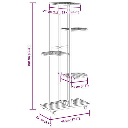 Suporte vasos c/ 5 prateleiras/rodas 44x23x100 cm ferro preto