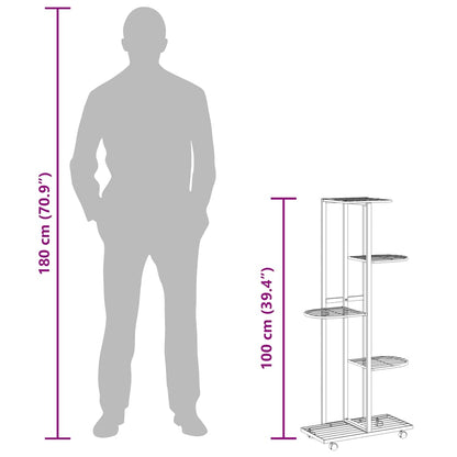 Suporte vasos c/ 5 prateleiras/rodas 44x23x100 cm ferro preto