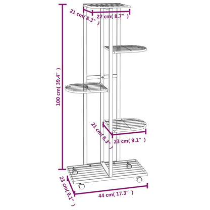 Suporte vasos c/ 5 prateleiras e rodas 44x23x100cm ferro branco