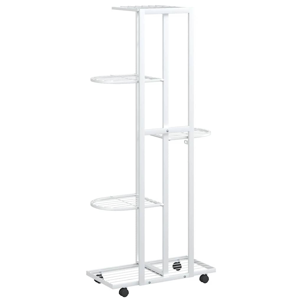 Suporte vasos c/ 5 prateleiras e rodas 44x23x100cm ferro branco