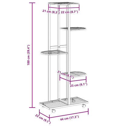 Suporte vasos c/ 5 prateleiras e rodas 44x23x100cm ferro branco