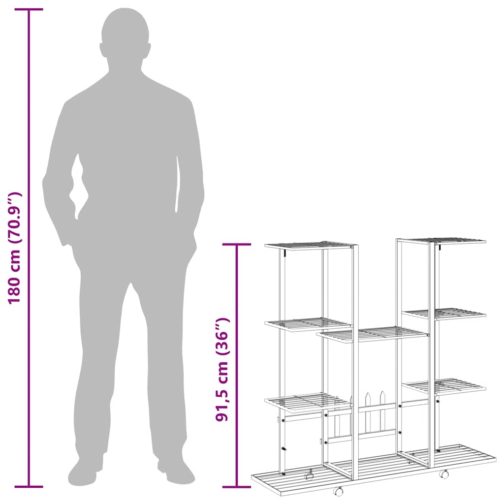Suporte de vasos c/ rodas 94,5x24,5x91,5 cm ferro preto