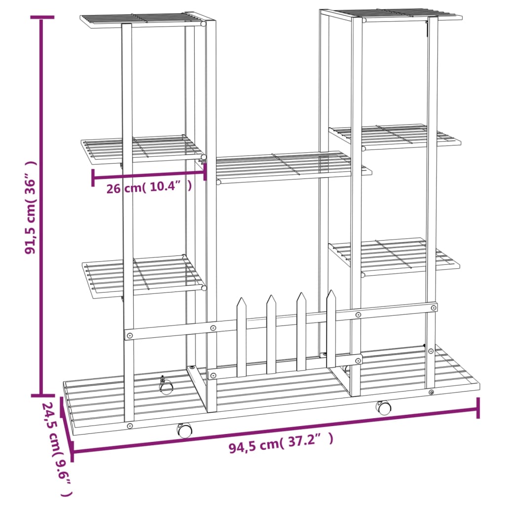 Suporte de vasos c/ rodas 94,5x24,5x91,5 cm ferro branco