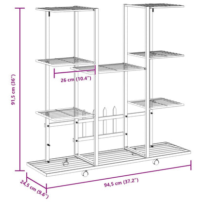 Suporte de vasos c/ rodas 94,5x24,5x91,5 cm ferro branco