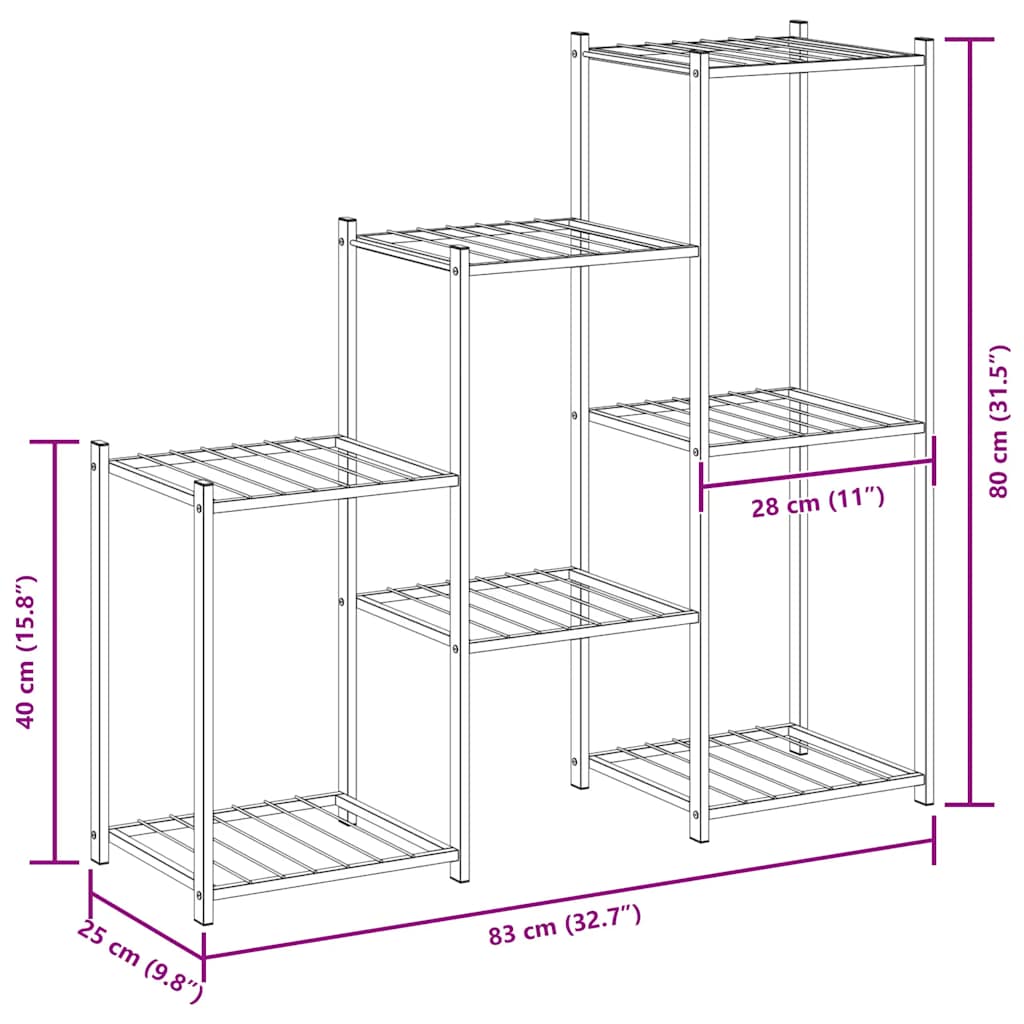Suporte de vasos 83 x 25 x 80 cm ferro preto