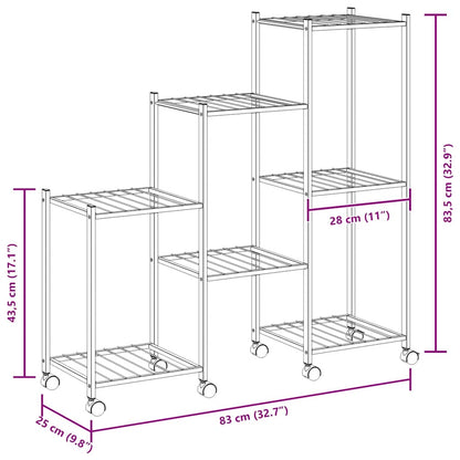 Suporte de vasos c/ rodas 83x25x83,5 cm ferro preto