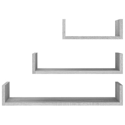 Prateleiras exp. parede 3 pcs derivados madeira sonoma cinza