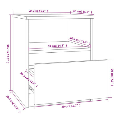 Mesa cabeceira 2pcs 40x40x50cm derivado madeira carvalho fumado