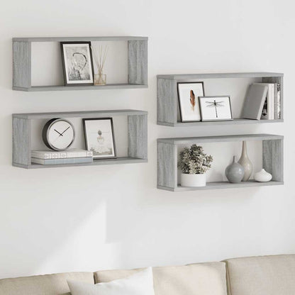 Prateleiras parede 4 pcs madeira processada 60x15x23 cm cinza