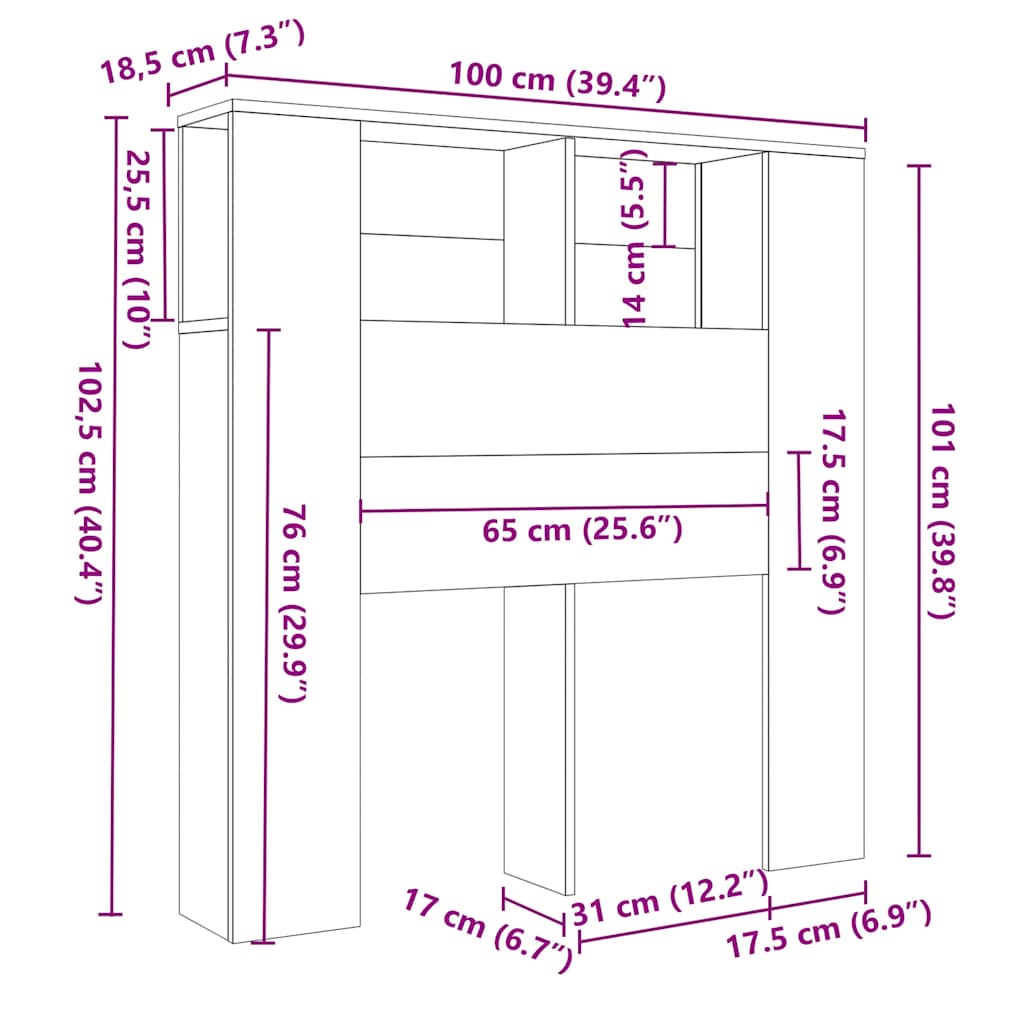 Cabeceira de cama branca 100x18,5x102,5 cm