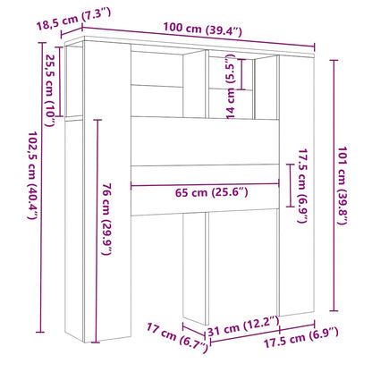 Armário de cabeceira 100x18,5x102,5 cm carvalho sonoma