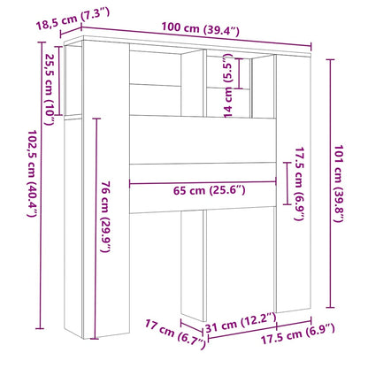 Armário de cabeceira 100x18,5x102,5 cm sonoma cinzento