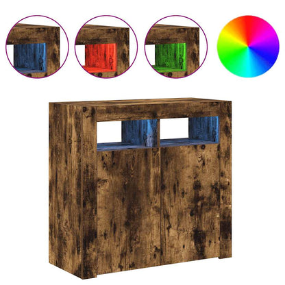 Aparador com luzes LED 80x35x75 cm carvalho fumado