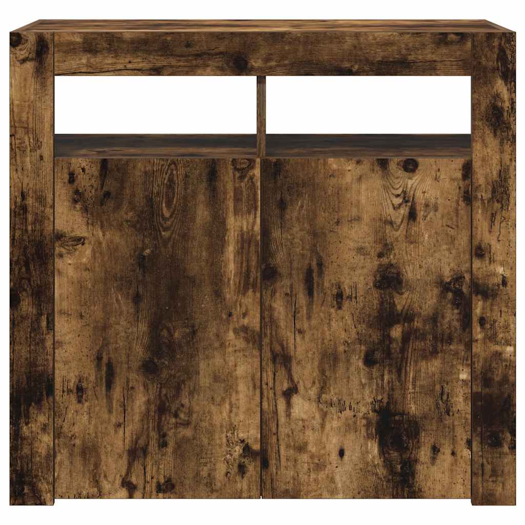 Aparador com luzes LED 80x35x75 cm carvalho fumado