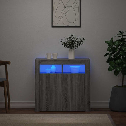 Aparador com luzes LED 80x35x75 cm cinzento sonoma
